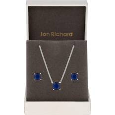 Halsband Jon Richard Rhodium Plated Cubic Zirconia Open Stone Sapphire Set Gift Boxed