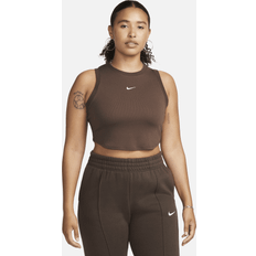 Nike Bruna - Dam T-shirts & Linnen Nike Women's Sportswear Essential Ribbed Cropped Tank Top Baroque Brown/Sail