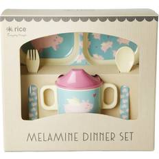 Rice Rosa Barnserviser Rice Melamine Baby Dinner Set Giftbox Flying Pig Print