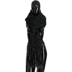 Dolce & Gabbana Black Wool Knitted Wrap Foulard Fringe WoMens Scarf One