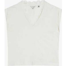 Ted Baker Dam T-shirts & Linnen Ted Baker Womens White Effiy Lace-trimmed V-neck Linen and Cotton-blend T-shirt