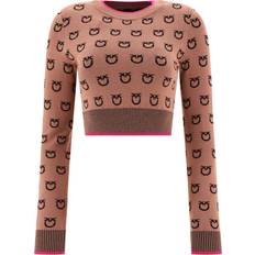 Pinko Dam Överdelar Pinko Ferret Sticka Tube Logo Bir Långärmad Ärmlös T-shirt för kvinnor, Cz3_kamel/Svart