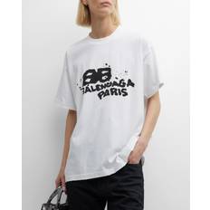 Balenciaga T-shirts Balenciaga Womens White/black Branded-print Cotton T-shirt