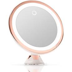 Fancii 10X Magnifying Makeup Mirror with LED Lights Dimmable True Natural Daylight, USB & Battery, Strong Suction Cup, 20cm Wide Luna Rose Gold