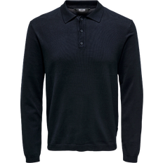 Herr - Viskos Pikétröjor Only & Sons Long Sleeves Knit Polo Shirt - Blue/Dark Navy