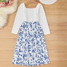 Shein Teen Girl Square Neck Tee & Floral Print Skirt