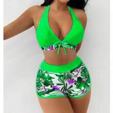 Polyamid Bikiniset Shein Tropical Print Halter Bikini Swimsuit