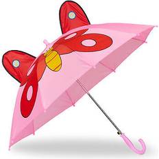 Relaxdays paraply barn, 3D-motiv fjäril, barnparaply flickor, Ø 78 cm, liten paraply med pinnar, rosa/röd, rosa/röd, 69 x 78 cm