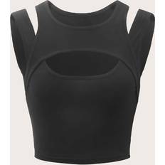 Cut-Out Linnen Shein Solid Cut Out Tank Top