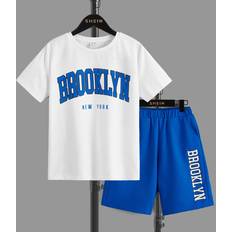Shein Kid's EVRYDAY Boys Letter Graphic Tee & Shorts