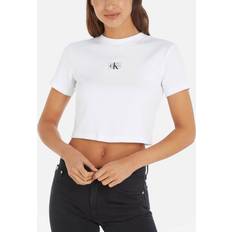Calvin Klein Dam - Ekologiskt material - Långa kjolar T-shirts & Linnen Calvin Klein Ribbed Jersey Badge T-shirt WHITE