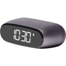 Lexon MINUT Mini kompakt väckarklocka med VA LCD-skärm ren svart, touchkontroll, snooze-funktion och bakgrundsbelysning, uppladdningsbart batteri, aluminiumfinish metallgrå