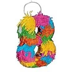 Barnkalas Piñatas Relaxdays Pinata nummer 8, regnbågspinata födelsedag, HBT: 20,5 x 15,5 x 4,5 cm, Mini Piñata barn, för fyllning, flerfärgad