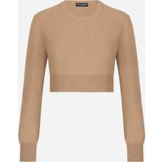 Dolce & Gabbana Cropped Wool and Cashmere Round-Neck Sweater - Beige