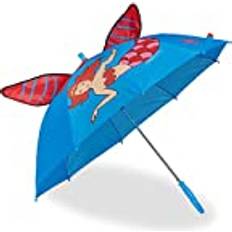 Relaxdays Paraply barn, 3D-motiv sjöjungfru, barnparaply flicka, Ø 78 cm, litet paraply med käpp, blå/röd, Blå/röd, 69 x 78 cm
