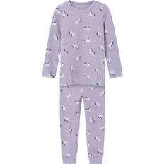 Pyjamasar Barnkläder Name It Unicorn Rib Nightset - Lavender Aura (13221101)