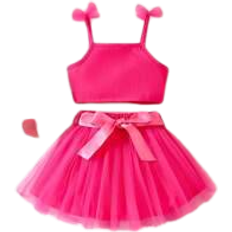 Övriga sets Barnkläder Shein Baby Ruffle Trim Shoulder Cami Top & Mesh Overlay Skirt Set - Pink