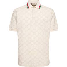 Gucci Pikétröjor Gucci Mens Bone Mix Monogram-embroidered Stretch-cotton Piqué Polo Shirt