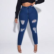 Modal Jeans Shein Plus High Waist Ripped Skinny Jeans
