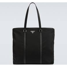 Prada Toteväskor Prada Black Re-Nylon And Leather Tote Bag