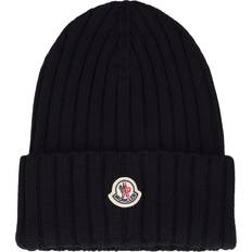 Moncler Dam - Ull Accessoarer Moncler Womens Black Logo-embroidered Wool-knit Beanie