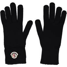 Moncler Handskar & Vantar Moncler Mens Black Logo-embroidered Wool-knitted Gloves