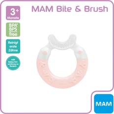Mam Rosa Bitleksaker Mam Bite & borste, babytandhjälpmedel lugnar tandköttet, stöder tandvård med extra mjuka borst, från 3 månader, rosa