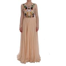 Blommiga - Långa klänningar - Rosa Dolce & Gabbana Pink Silk Floral Crystal Maxi Gown Dress IT38
