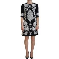 Dolce & Gabbana Black Lace Trim Half Sleeves A-line Dress IT44