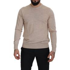 Dolce & Gabbana Herr - Stickad tröjor Dolce & Gabbana Beige Virgin Wool Crew Neck Pullover Sweater IT50