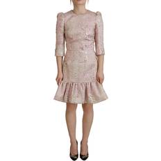 Dolce & Gabbana Pink Jaquard 3/4 Sleeve Sheath Midi Dress IT44