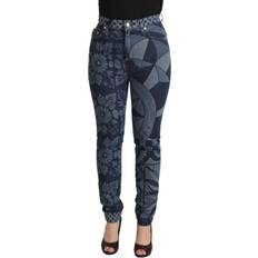 Blommiga - Bomull - Dam Byxor & Shorts Dolce & Gabbana Floral High Waist Skinny Denim Jeans - Blue