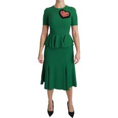 Dolce & Gabbana Heart Patch Mermaid Midi Viscose Dress - Green