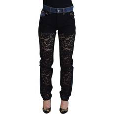 Blommiga - Bomull - Dam Byxor & Shorts Dolce & Gabbana Floral Lace Front Skinny Denim Jeans - Black