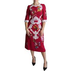 Blommiga - Midiklänningar - Trekvartsärmar Dolce & Gabbana Women's Floral Embroidered Sheath Midi Dress - Red