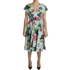 Blommiga - Herr - S Klänningar Dolce & Gabbana Green Floral Short Sleeves V-neck Dress IT38
