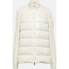 Moncler Koftor Moncler Womens White Funnel-neck Ribbed Shell-down Wool Knitted Cardigan