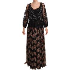 Blommiga - Långa klänningar - XL Dolce & Gabbana Black Lace Floral Polka Maxi Capri Dress IT46