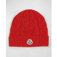 Moncler L - Röda Kläder Moncler Red Kids Brand-patch Cable-knit Wool Beanie 4-14 Years