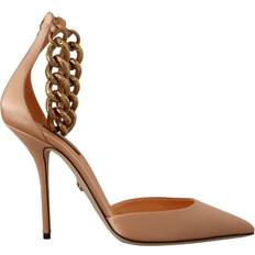 Beige - Dam Pumps Dolce & Gabbana Beige Ankle Chain Strap High Heels Pumps Shoes EU39/US8.5
