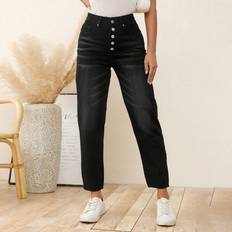 Modal Jeans Shein High Waist Button Fly Mom Fit Jeans