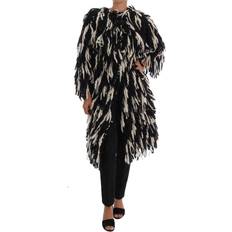Dam - Silke/Siden Jackor Dolce & Gabbana Black White Fringes Coat Wool Coat IT36