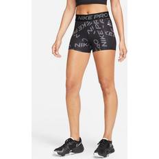 Nike Pro Women's Mid-Rise 8cm approx. Printed Shorts Black UK 12–14
