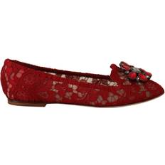 Dolce & Gabbana Ballerinaskor Dolce & Gabbana Red Lace Crystal Ballet Flats Loafers Shoes EU36/US5.5