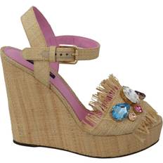 Beige - Dam Pumps Dolce & Gabbana Beige Rhinestones Wedge Heel Sandals Shoes EU38/US7.5