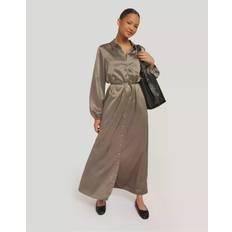 Vero Moda Bruna - Långa klänningar Vero Moda Maxiklänning vmMerle L/S Calf Shirt Dress Wvn Brun