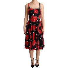 Dolce & Gabbana Black Red Bag Print A-line Mid Length Dress IT40