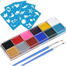 Uraqt Makeup Palette 12 Colors with 2 Brushes 30 Stencils