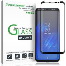 AmFilm Galaxy S8 Skärmskydd, Fodralvänligt 3D-Böjd Härdat Glas Helskärmsskydd med Dot Matrix för Samsung Galaxy S8 Svart