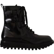 Dolce & Gabbana Herr Kängor & Boots Dolce & Gabbana Black Leather Combat Lace Up Mens Boots Shoes